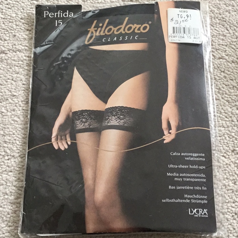 Black ultra-sheer hold-ups size 9.5
